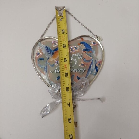 Vintage AMIA 25th Anniversary Stained Glass Sun Catcher Birds Hearts Silver Key - Picture 5 of 9